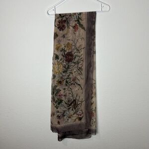 Floral Sheer Scarf Womens Silk Feeling Lightweight Butterfly Bee Print Shawl